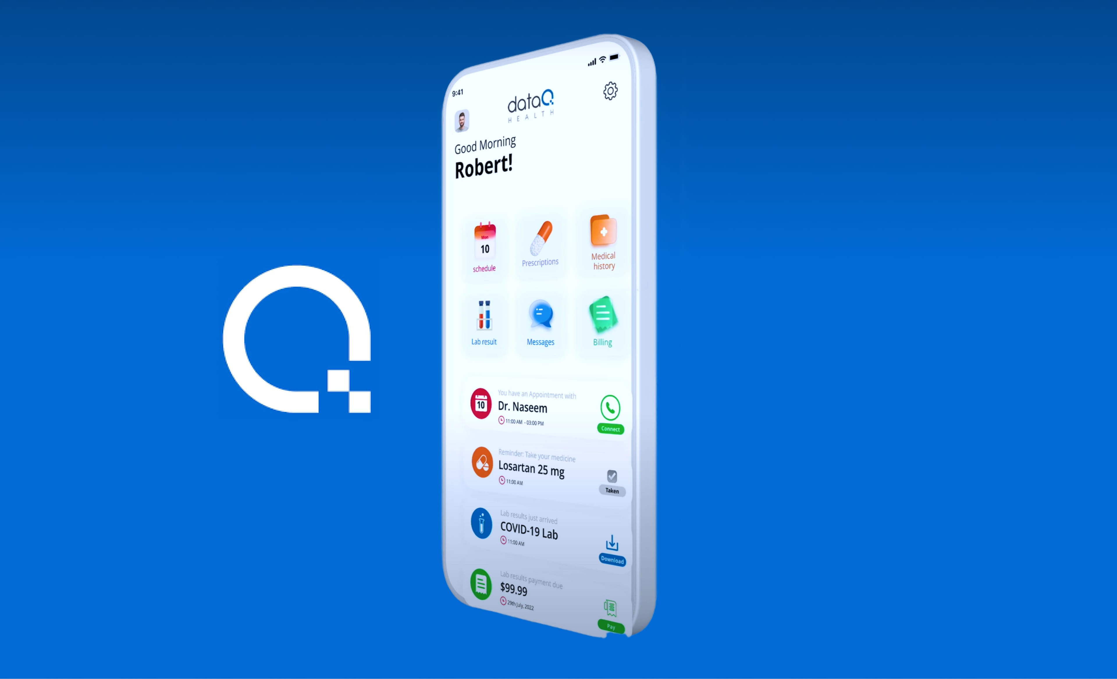 DataQ telemedicine healthcare app mockup
