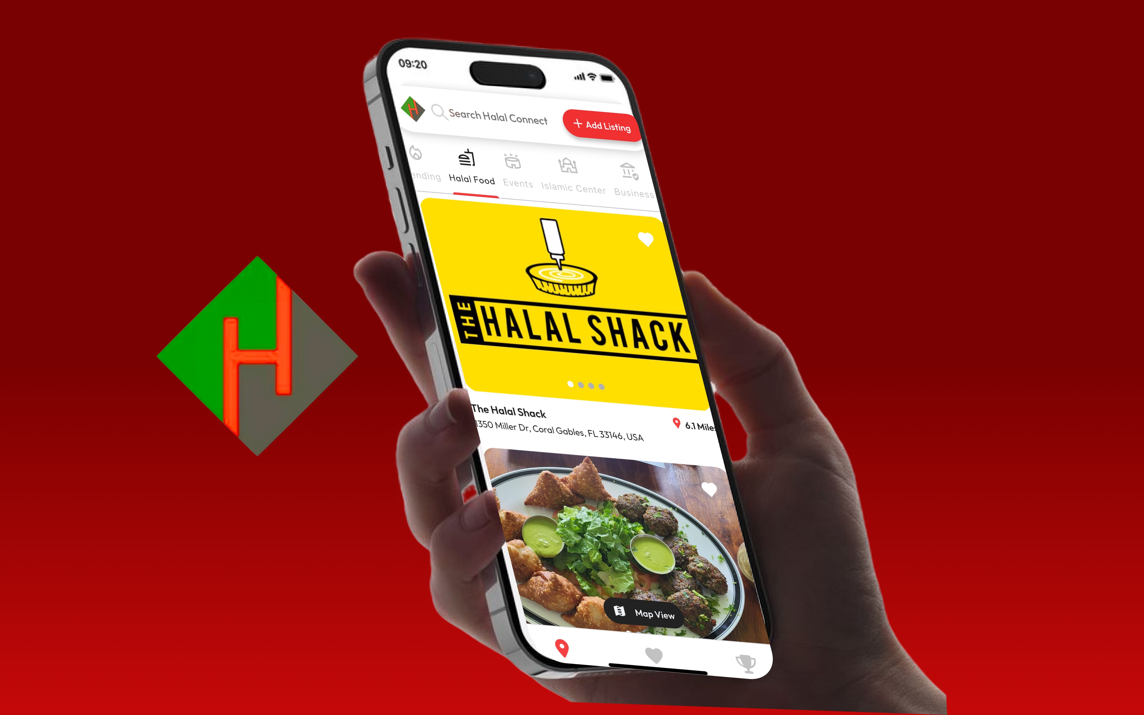 Halal Connect business directory mobile app mockup