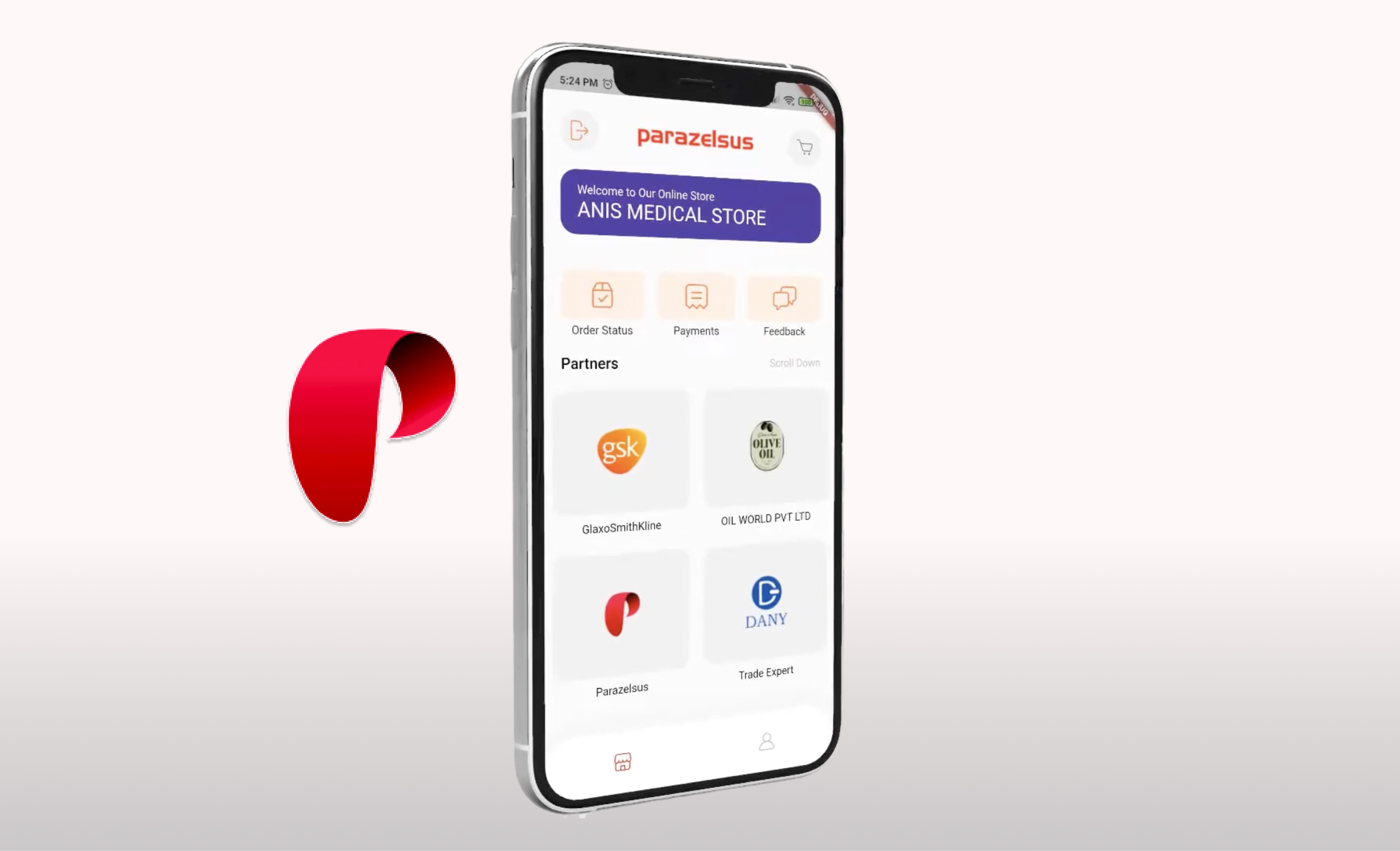 Parazelsus pharmaceutical delivery mobile app mockup